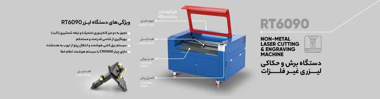 اینفوگرافیک ویژگیها و مزایای دستگاه برش لیزر RT6090 برای راهنمای خرید