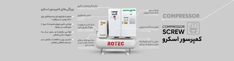 تصویر اینفوگرافیک محصول کمپرسور اسکرو برای برش لیزری فلزات از برند روتک
